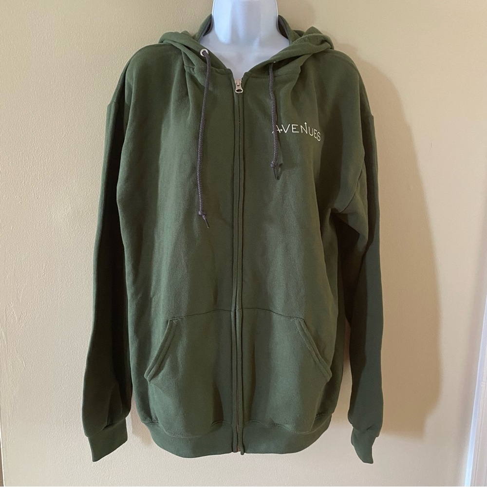 Men’s Fruit Of The Loom Green & White Step-By-Step Hoodie Zipper Pockets Large L